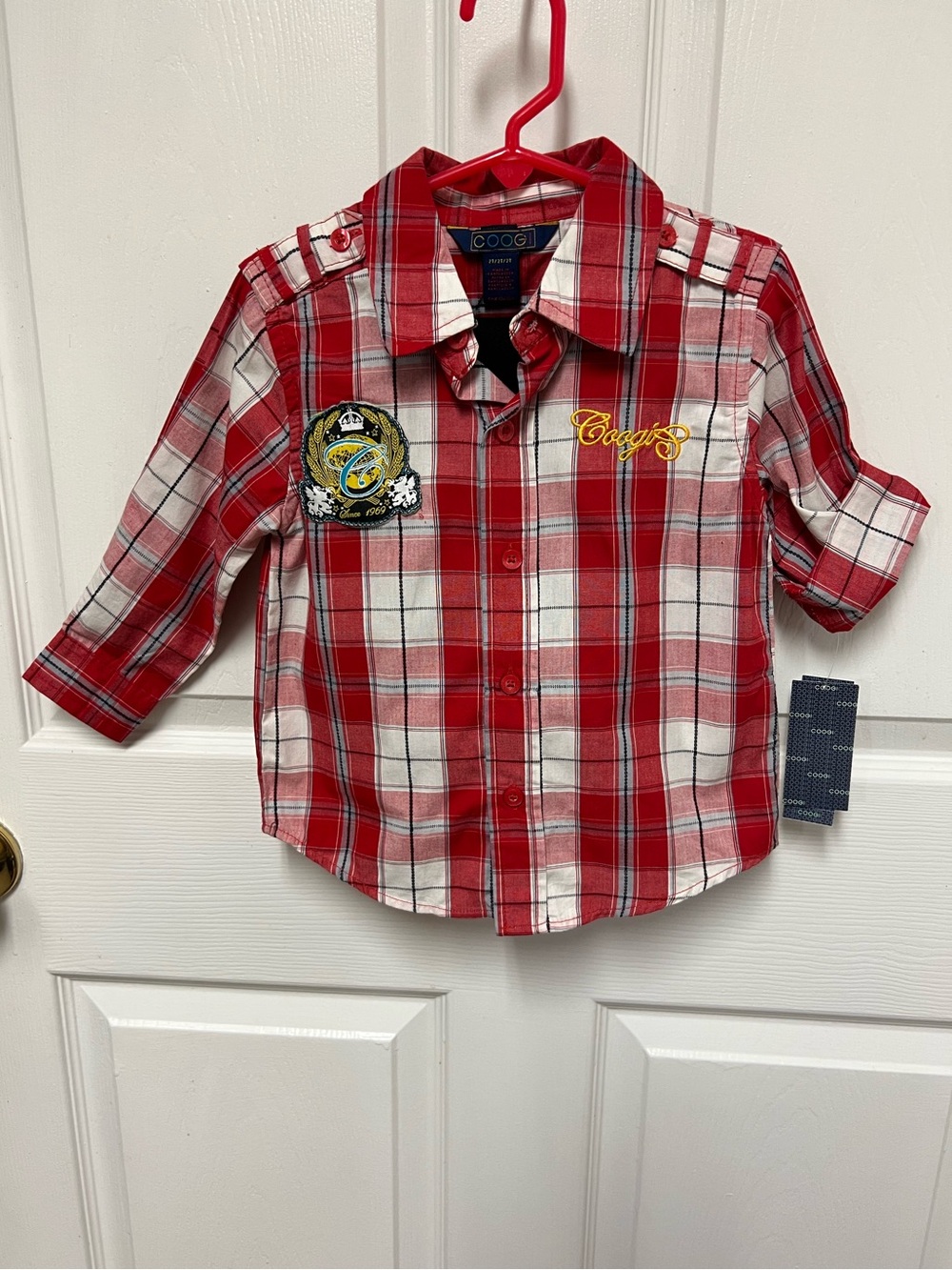 COOGI Toddler Red & White Plaid Button-Down Shirt & Black Jeans